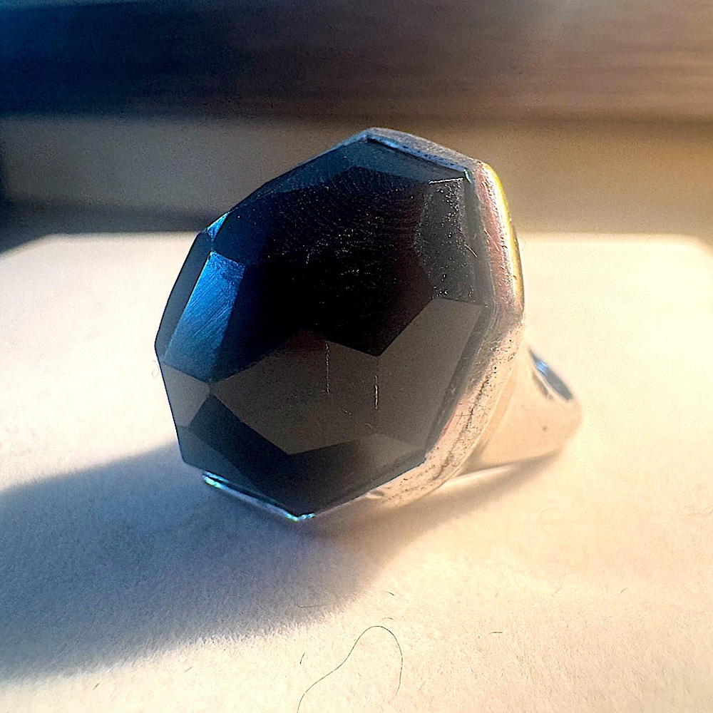 Stella & Dot Silver & Black Cocktail Ring Size 9